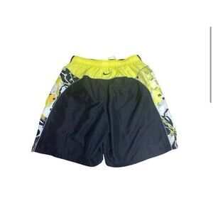 Nike Mens Shorts Black Yellow Marble Drawstring Swim Logo Size L Polyester